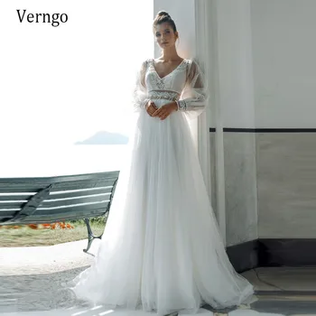 Verngo 2021 Elegant White Boho Puff Sleeves Lace Wedding Dress Long Sleeves Bride Dress V Neck Tulle Backless Bridal Gown
Verngo 2021 Elegant White Boho Puff Sleeves Lace Wedding Dress Long Sleeves Bride Dress V Neck Tulle Backless Bridal Gown