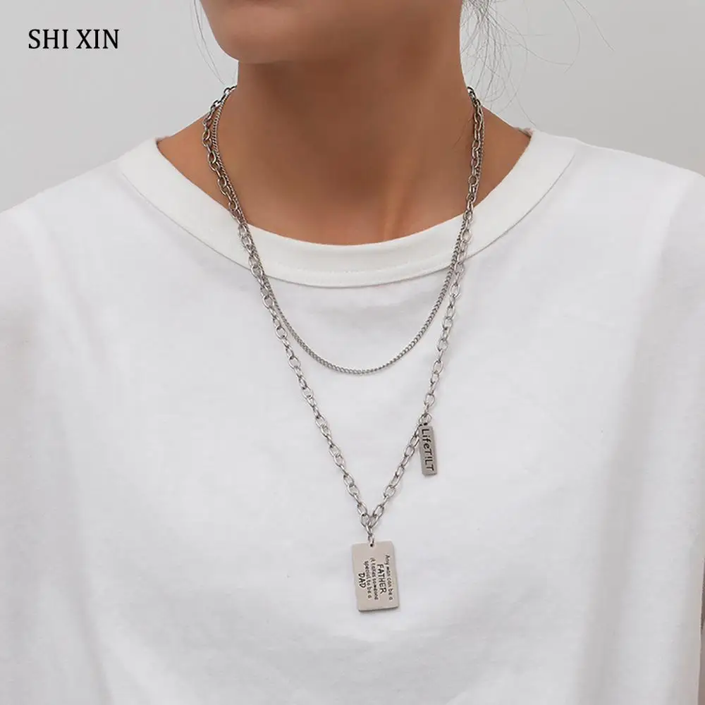 SHIXIN длинное ожерелье из нержавеющей стали для женщин многослойные буквы