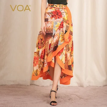 VOA Real Silk Long Skirts Women's Georgette Printed Joint Flounced Laziness-Style Irregular Skirt C595 
VOA Real Silk Long Skirts Women's Georgette Printed Joint Flounced Laziness-Style Irregular Skirt C595