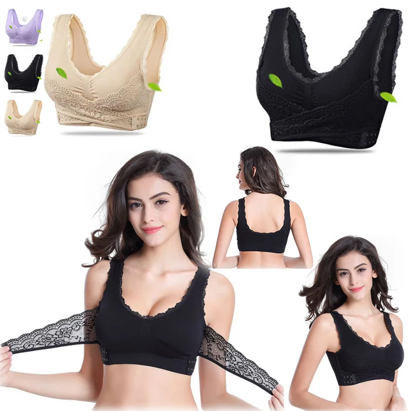 

Sexy Women Bra Push Up Bralette Lingerie Front cross side buckle lace gathered sports bra shockproof underwear women Plus Size