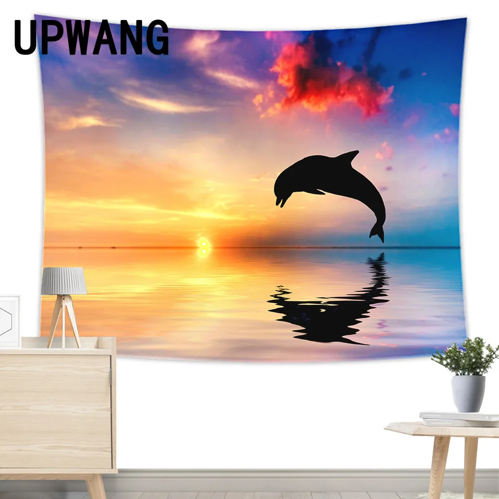 

Dolphin Tapestry Wall Hanging Sandy Beach Picnic Rug Camping Tent Sleeping Pad Home Decor Bedspread Sheet Wall Cloth