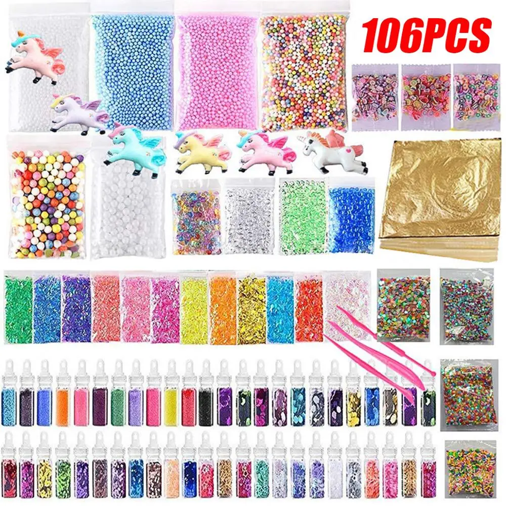 106 Pack Making Kits Supplies For Slime DIY Handmade Color Foam Ball Granules Slime Making Material Set
106 Pack Making Kits Supplies For Slime DIY Handmade Color Foam Ball Granules Slime Making Material Set