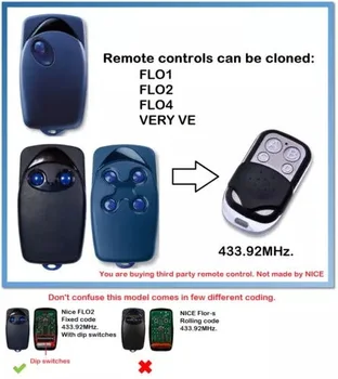 NICE FLO1 FLO2 FLO4 VERY VE garage door remote control duplicator fixed code 433.92mhz 
NICE FLO1 FLO2 FLO4 VERY VE garage door remote control duplicator fixed code 433.92mhz
