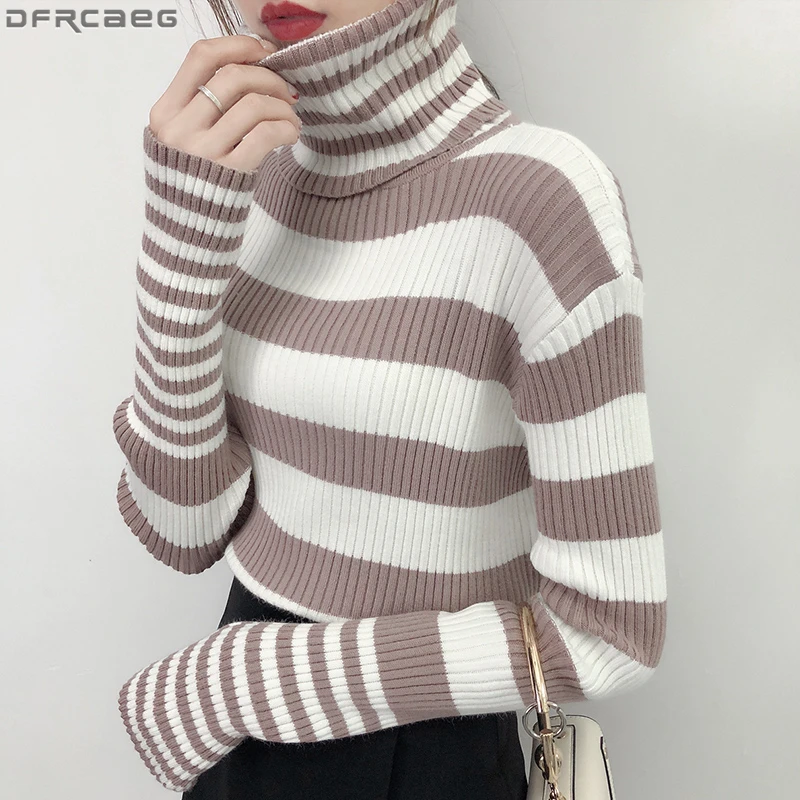 New Vintage Turtleneck Sweater Women 2019 Autumn Winter Tops Fashion Striped Knitted Pull Femme Elastic Long Sleeve Pullover
New Vintage Turtleneck Sweater Women 2019 Autumn Winter Tops Fashion Striped Knitted Pull Femme Elastic Long Sleeve Pullover