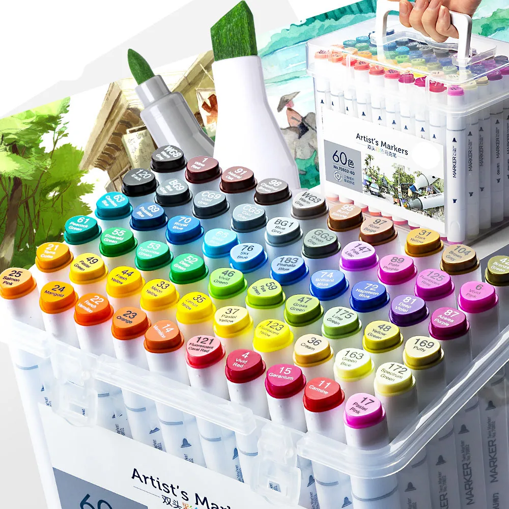 Brush Painting Alcohol Markers for 36/48/60/80Colors Plastic Box Drawing Pencil Sketch Marker Set Dual tip Art for School
Brush Painting Alcohol Markers for 36/48/60/80Colors Plastic Box Drawing Pencil Sketch Marker Set Dual tip Art for School