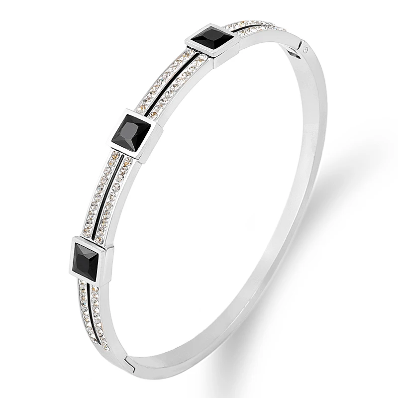 2021 Lastest Crystals Silver Color Bangle For Women Stainless Steel Jewelry Arm Bracelets Black Rhinestone Bracelet With Stones
2021 Lastest Crystals Silver Color Bangle For Women Stainless Steel Jewelry Arm Bracelets Black Rhinestone Bracelet With Stones