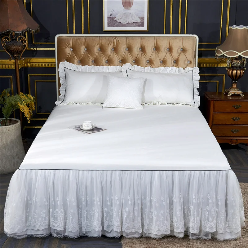 

Korean style Bed Skirt 100% cotton Quilting 1.2m/1.5m/1.8m/2.0m size Bedspread Bed Sheet lace Bed Cover Pillowcase Bedding Set