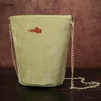 

Alasir Retro Mini Bucket Bag Literary Chinese Style Antique Hanfu Velour Crossbody Bags Round Bottom Women Canvas Shoulder Bag