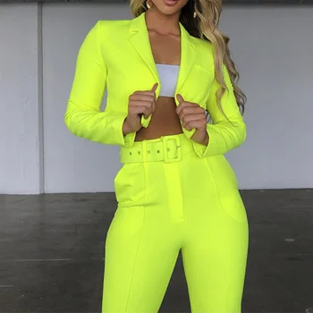 Women's Suit Slim Sashes Cropped Blazer And Pants Outfits Casual Autumn 2020 Neon Fashion Ladies Suits Set 2 Pieces New Clothes
Women's Suit Slim Sashes Cropped Blazer And Pants Outfits Casual Autumn 2020 Neon Fashion Ladies Suits Set 2 Pieces New Clothes