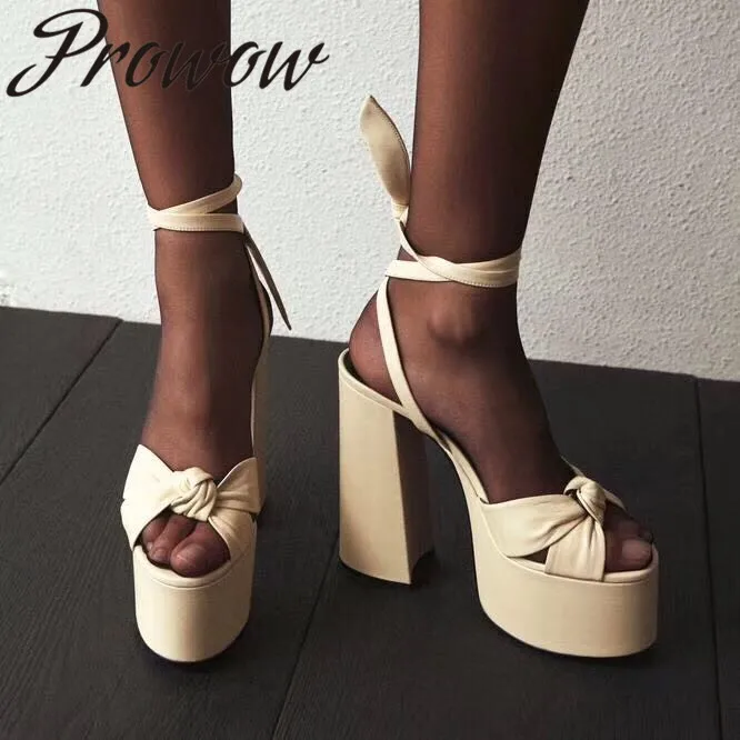 Prowow New Beige Genuine Leather Bowtie Lace Up Summer Sandals Open Toe Sexy Platform Super HIgh Heel Summer Sandals Shoes Women
Prowow New Beige Genuine Leather Bowtie Lace Up Summer Sandals Open Toe Sexy Platform Super HIgh Heel Summer Sandals Shoes Women