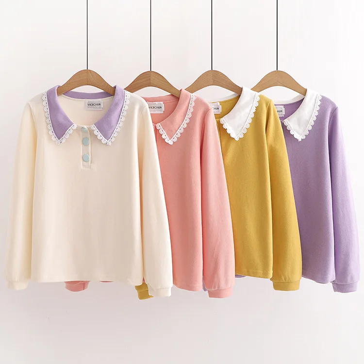 Sweet Sweatshirt Long-sleeved Lace Hoodies 2020 New Sweet Style Peter pan Collar Femme Fashion Korean Pullovers Girl Tracksuit
Sweet Sweatshirt Long-sleeved Lace Hoodies 2020 New Sweet Style Peter pan Collar Femme Fashion Korean Pullovers Girl Tracksuit