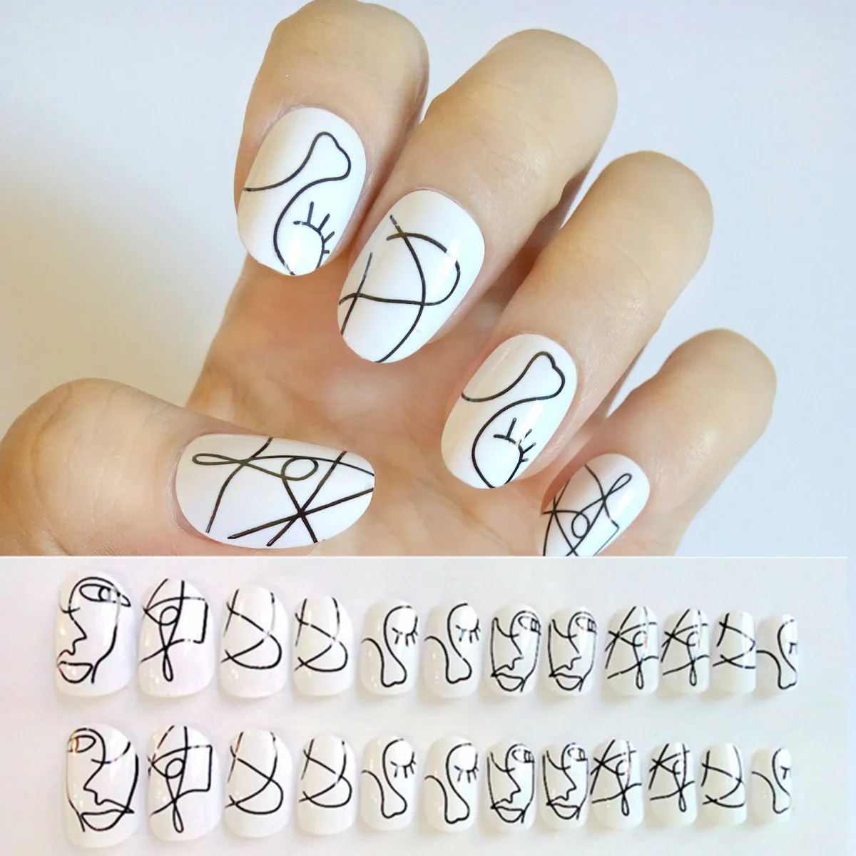 24Pcs Oval Artificial Fake Nails Black White Stripe False Nails With Design Finger Acrylic Nails Art Manicure Tool Z187
24Pcs Oval Artificial Fake Nails Black White Stripe False Nails With Design Finger Acrylic Nails Art Manicure Tool Z187