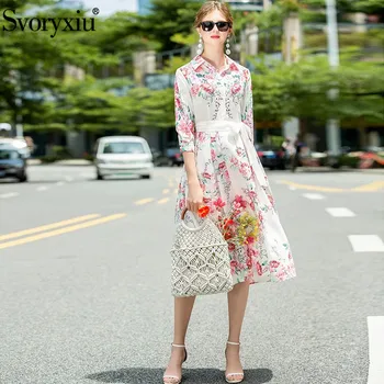 Svoryxiu 2020 Autumn Winter Runway Elegant Flower Print Dress Women's Fashion 3/4 Sleeve Single-Breasted Long Dress Vestdios
Svoryxiu 2020 Autumn Winter Runway Elegant Flower Print Dress Women's Fashion 3/4 Sleeve Single-Breasted Long Dress Vestdios
