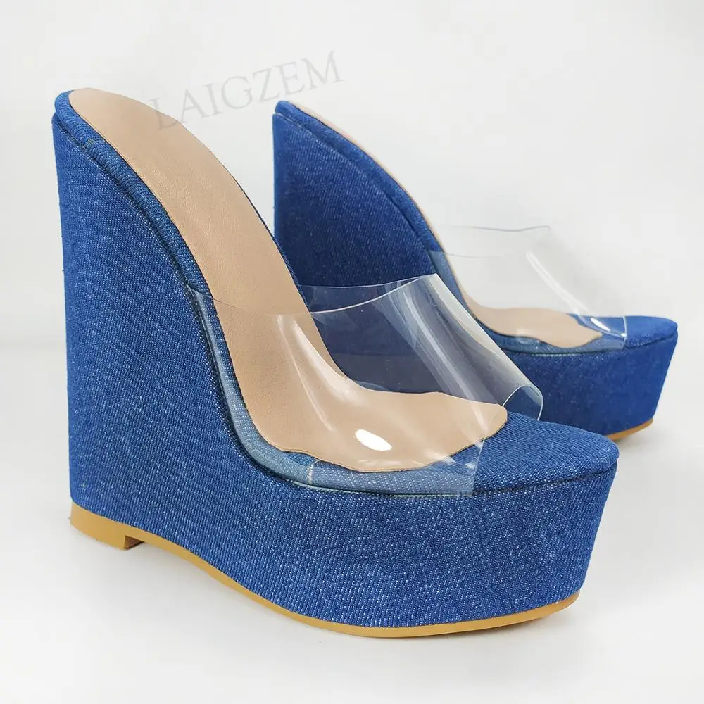 LAIGZEM Women Platform Wedges Slides Denim PVC Patchwork Pumps Slio On Height Increase 4 Seasons Shoes Woman Size 45 48 50 52
LAIGZEM Women Platform Wedges Slides Denim PVC Patchwork Pumps Slio On Height Increase 4 Seasons Shoes Woman Size 45 48 50 52
