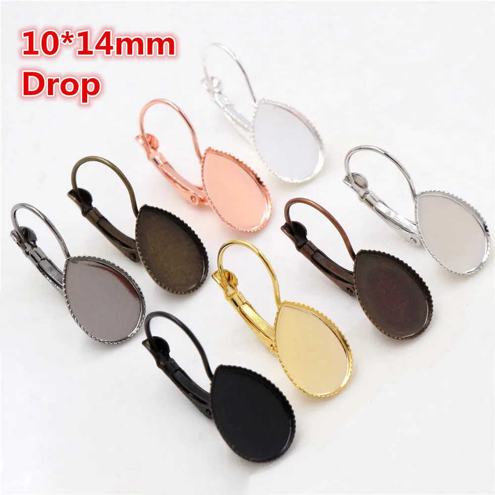 10*14mm 10pcs/lots 8 Colors plated Drop Style French Lever Back Earrings Blank/Base Fit glass cabochons | Украшения и аксессуары