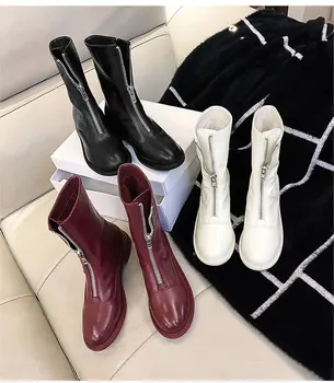 2019 New Women Lady Red wine Burgundy Black white leather Front zipper Ankle Motorcycle short tube boots flat shoes
2019 New Women Lady Red wine Burgundy Black white leather Front zipper Ankle Motorcycle short tube boots flat shoes
