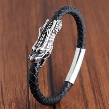 Domineering Dragon Leather Bracelet Men Black Braided Rope Stainless Steel Buckle Bangle Punk Male Jewelry Handmade Gift 
Domineering Dragon Leather Bracelet Men Black Braided Rope Stainless Steel Buckle Bangle Punk Male Jewelry Handmade Gift