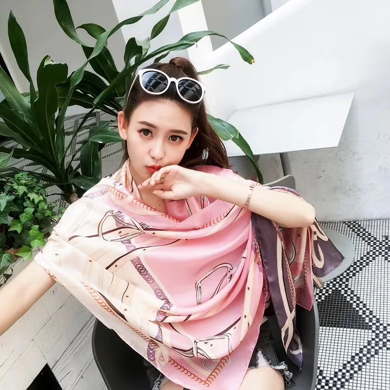 Designer Luxury Brand Women Silk Scarf Chain Scarves Shawls and Wraps Bandana Ladies Travel Foulard Beach Pashmina |
