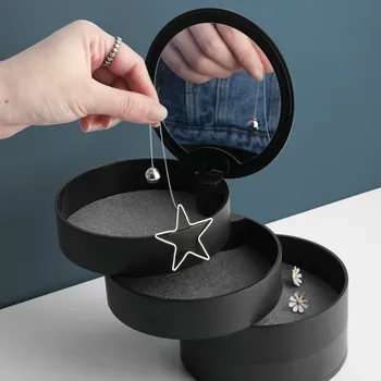 Nordic style simple mirrored rotating dustproof jewelry box multilayer stereo desktop earrings ring storage box LB32518
Nordic style simple mirrored rotating dustproof jewelry box multilayer stereo desktop earrings ring storage box LB32518