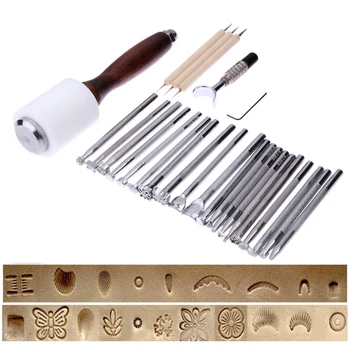25PCS/Set Manual Leather Carving Stamp Hammer Embossing Beveler Tools Kit 
25PCS/Set Manual Leather Carving Stamp Hammer Embossing Beveler Tools Kit
