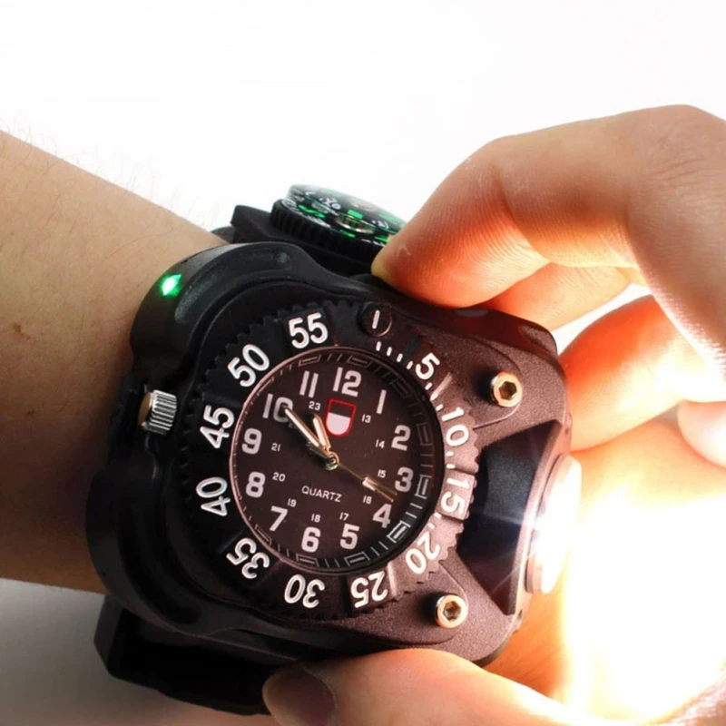 

IPX7 Wristwatch Lamp Wrist LED Flashlight USB Rechargeable Night Running Watch with Compass Bracelet Torch S1