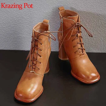 krazing pot real cow leather lace up fashion boots round toe plus size round high heels winter handmade modern ankle boots l1f2
krazing pot real cow leather lace up fashion boots round toe plus size round high heels winter handmade modern ankle boots l1f2