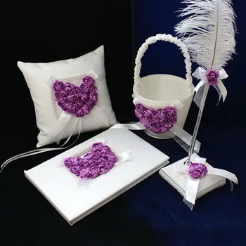 Lilac Rose Heart Designed Collection Set in Satin (Set of 4 ) Wedding Guestbook Ring Pillow Pen Set and Flower Basket
Lilac Rose Heart Designed Collection Set in Satin (Set of 4 ) Wedding Guestbook Ring Pillow Pen Set and Flower Basket