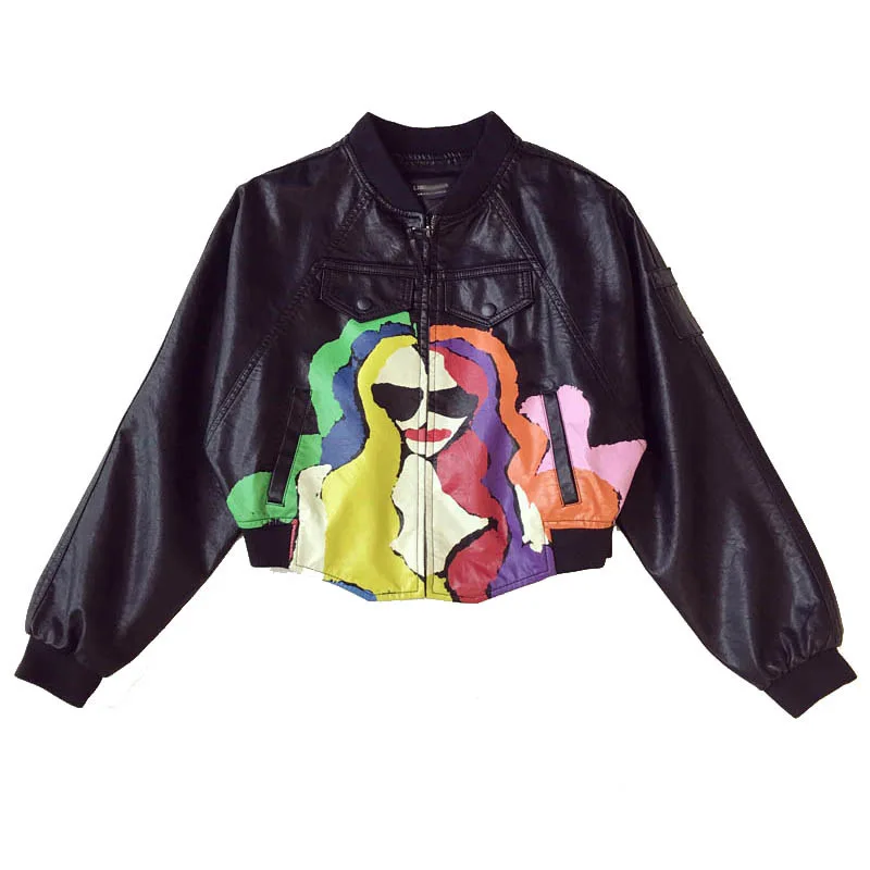 2019 New Spring Autumn Loose Graffiti Printing PU Leather Jackets Zipper Batwing Sleeve Outwear Female Baseball Leather Coats
2019 New Spring Autumn Loose Graffiti Printing PU Leather Jackets Zipper Batwing Sleeve Outwear Female Baseball Leather Coats