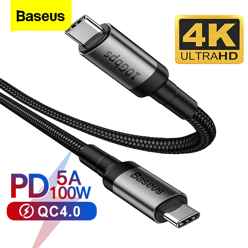 Кабель Baseus USB 3 1 Type C к для MacBook Pro 100 Вт PD Quick Charge 4 0 USBC зарядное устройство Samsung S10 S9