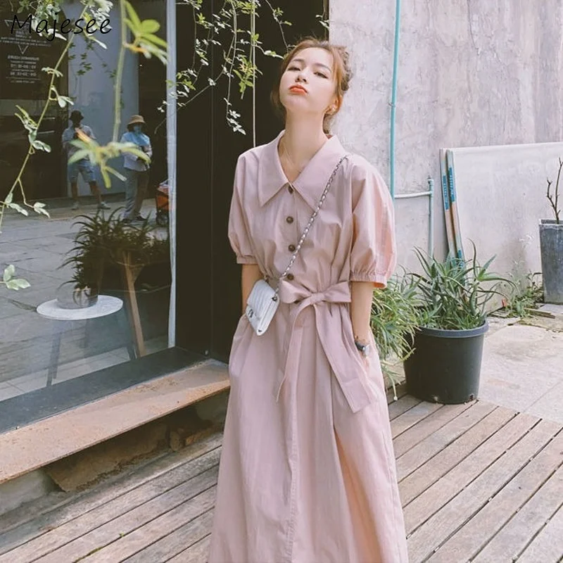 Dress Women Short Sleeve Fashion Bandage Female Student Korean Style Baggy A-line Office Lady Summer Casual All-match Preppy Ins 
Dress Women Short Sleeve Fashion Bandage Female Student Korean Style Baggy A-line Office Lady Summer Casual All-match Preppy Ins