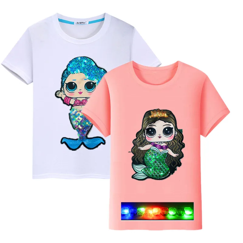 Детская футболка рубашка со светодиодсветильник кой и блестками для девочек