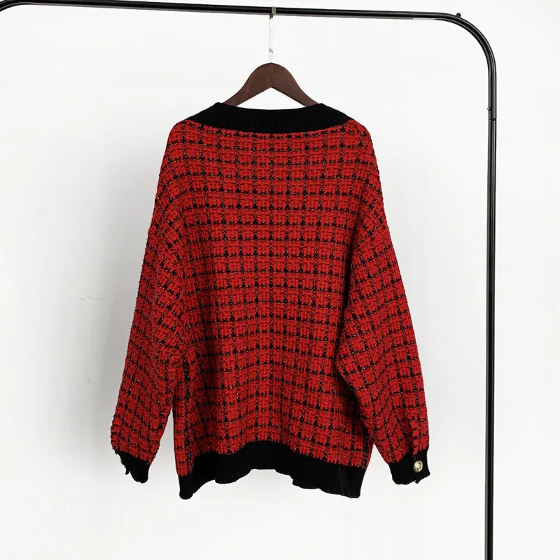 Plaid Pattern Loose Knitted Sweater
