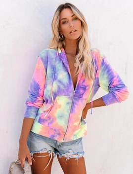 Women's Zip Up Hoodie, Fashion Tie Dye Long Sleeve Loose Drawstring Sweatshirt with Dual Pockets
Women's Zip Up Hoodie, Fashion Tie Dye Long Sleeve Loose Drawstring Sweatshirt with Dual Pockets