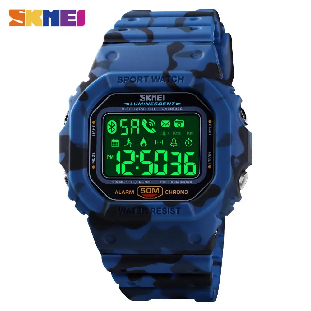 

SKMEI Men Digital Wrist Watch Bluetooth Call App SMS Remind Distance 50M Waterproof Sports Watches Male Clock reloj hombre 1629