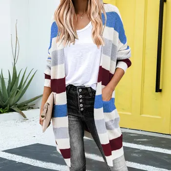 2020 Spring Autumn Women Sweater Coats Striped Color Block Draped Loose Cardigan Long Sleeve Knitting Sweatercoat Streetwear
2020 Spring Autumn Women Sweater Coats Striped Color Block Draped Loose Cardigan Long Sleeve Knitting Sweatercoat Streetwear