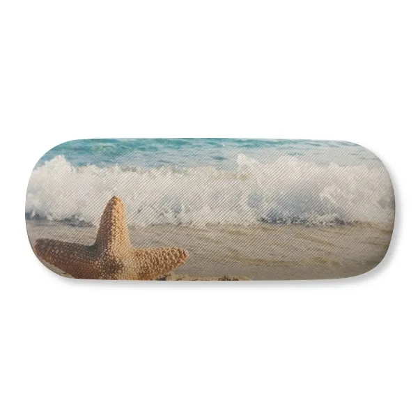 

Ocean Sand Beach Starfish Sea Picture Glasses Case Eyeglasses Clam Shell Holder Storage Box