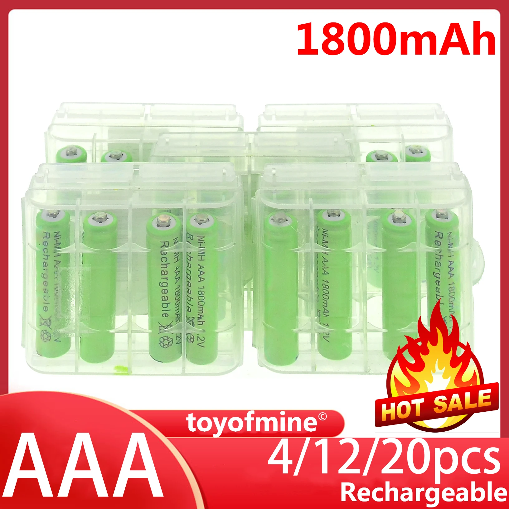 Фото 4/12/20 шт 3A AAA 1800mah NiMH 1 2 v зеленая аккумуляторная батарея с пластиковым чехол для