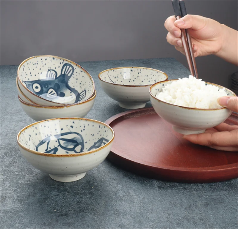 Description Picture 3 of itemJapanese household ceramic rice bowl noodle soup dessert bowl Korean ice bowl creative retro tableware hat bowls zero waste