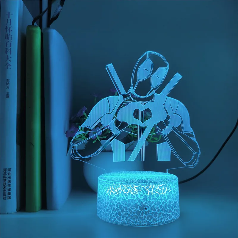 Жест влюбленных Deadpool фигурка Marvel светодиодный 3D иллюзия ночсветильник Детская