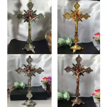 

Church Relics Figurines Crucifix Jesus Christ On The Stand Wall Cross Antique Religious Altar Home Chapel Decoration 4 Colors