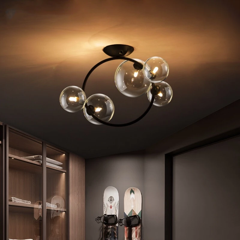 

Nordic Led Ceiling Lights Track Round Ring Lampshade Glass Balls Kitchen Fixture Room Home Decor Indoor Lighting Lustre Salon