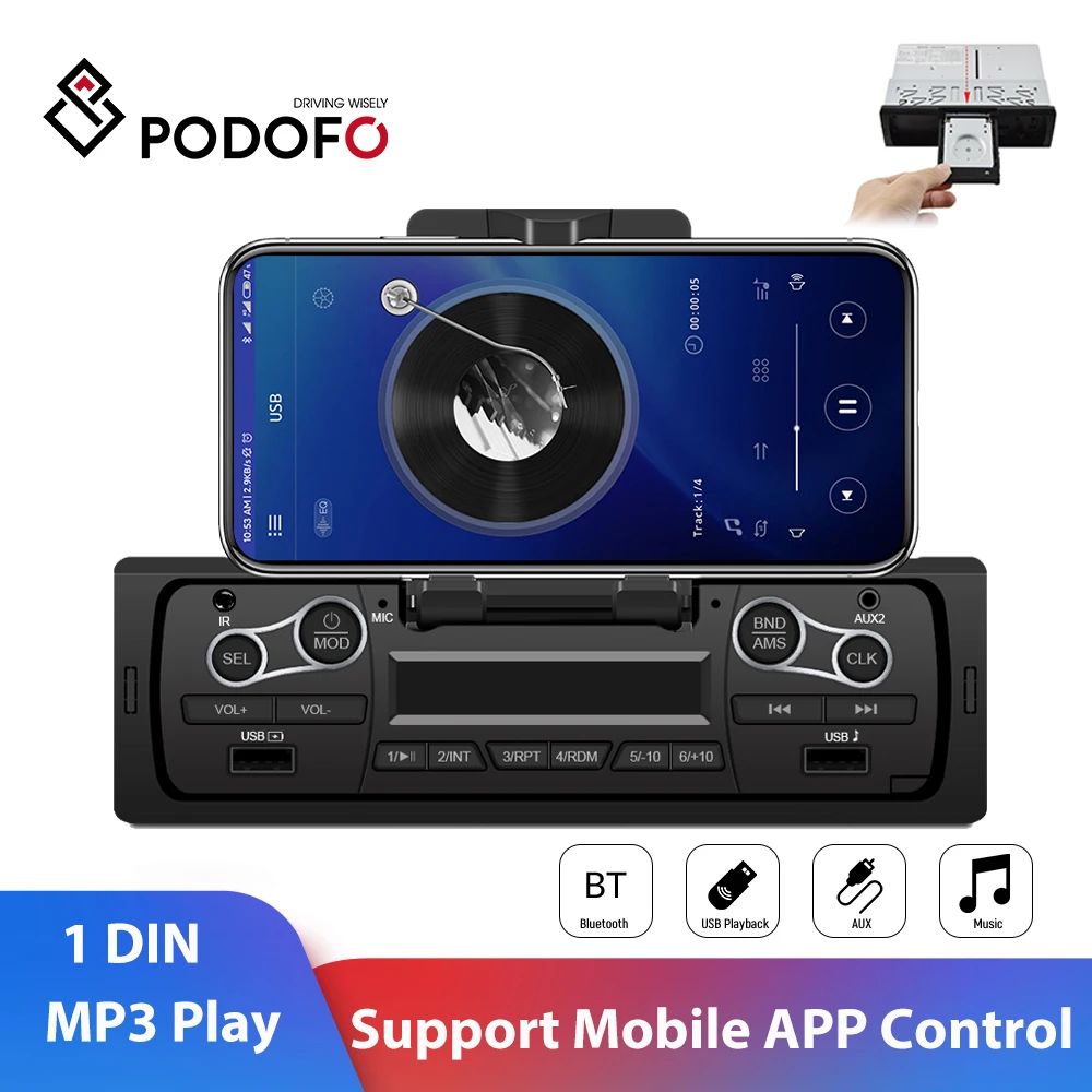 Podofo 1Din автомобиль радио AUX-IN MP3 FM/USB Авто Bluetooth стерео плеер С телефонным пультом
