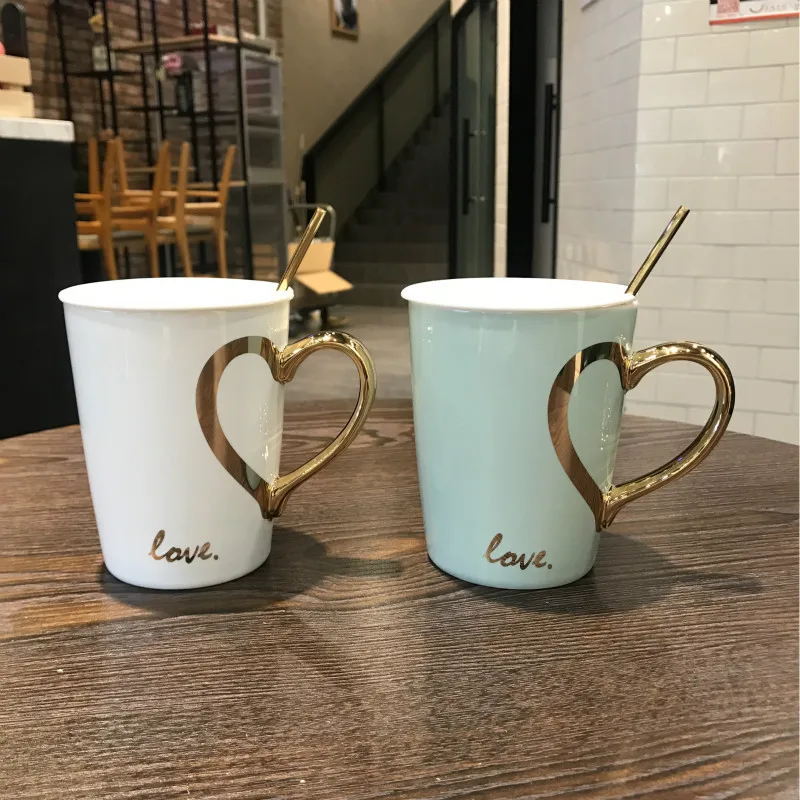 

Creative Love Coffee Mug Female Ceramic Spoon with Lid Couple Cup Home Oatmeal Breakfast Water Cup reusable cup with lid
