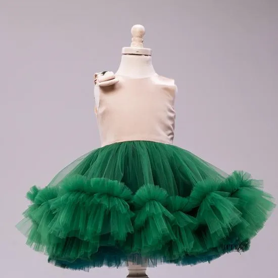 

New Green Puffy Tulle Baby Girls Dresses Infant Birthday Dress Tutu Kid Cloth Knee Length Photography Size 12M 18M 24M