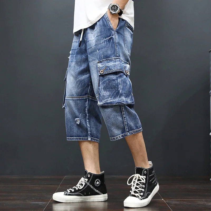 Classic Men`s Denim Cargo Shorts Elastic Waist Drawstring Multi-Pockets Ripped Street Style Hip Hop Jeans Short Pants For Male
Classic Men`s Denim Cargo Shorts Elastic Waist Drawstring Multi-Pockets Ripped Street Style Hip Hop Jeans Short Pants For Male