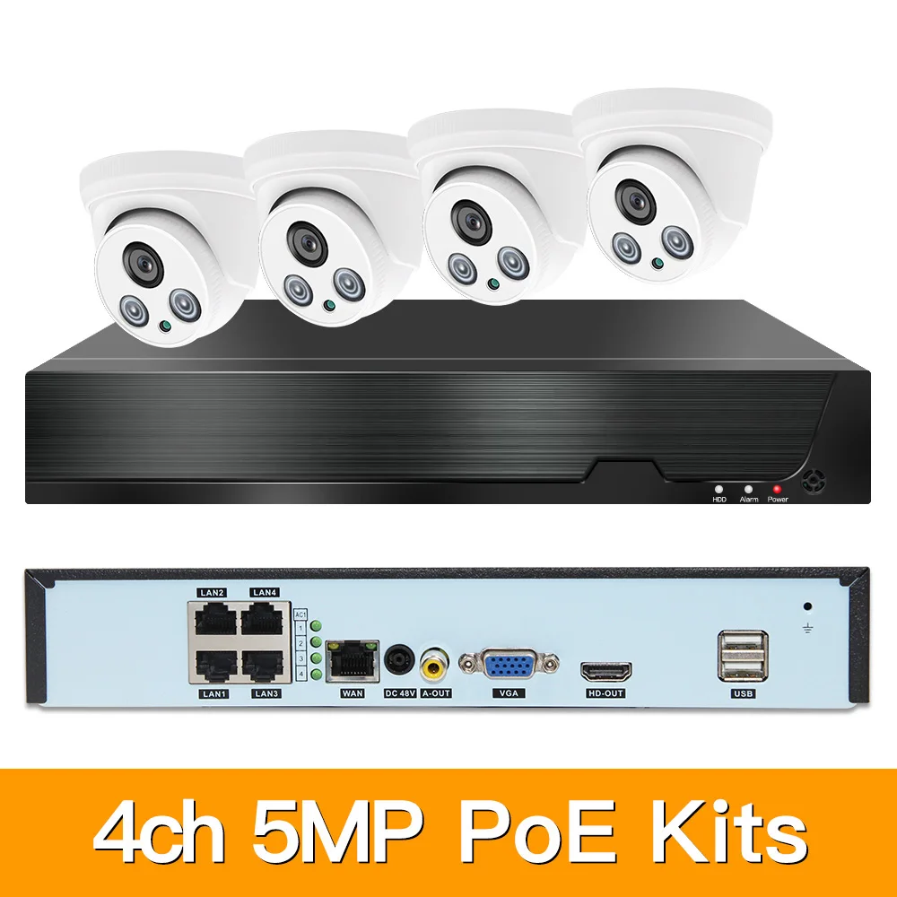 

4ch 5MP POE Kits H.265 System CCTV Security PoE NVR Indoor dome IP Camera Surveillance Alarm Video P2P P6Spro 2MP KITS