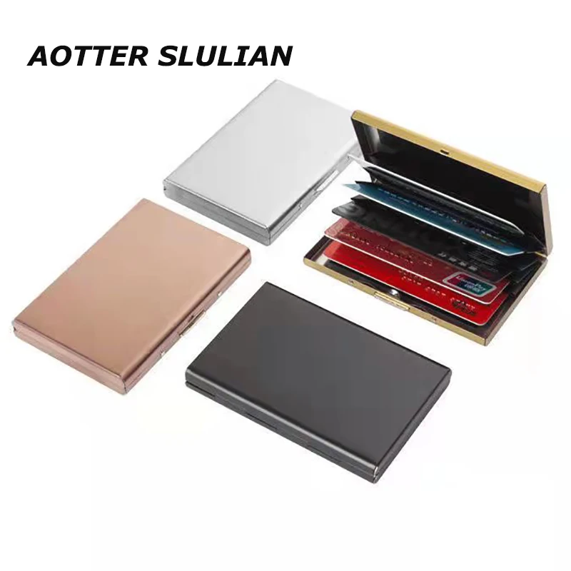 

Men Business Card Holder Smart Wallet Bank Credit Cardholder Case Fashion Safe Money Clip Black Blue Small Purse Brushed Box Bag