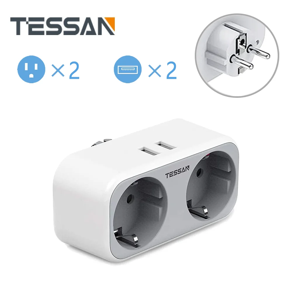 TESSAN EU Power Strip Socket with 2 AC Outlets 2 USB PortsTravel Power Strip EU plug Overload protection Extension Sockets
TESSAN EU Power Strip Socket with 2 AC Outlets 2 USB PortsTravel Power Strip EU plug Overload protection Extension Sockets