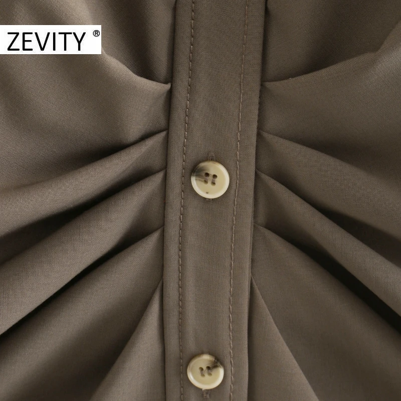 ZEVITY women fashion solid pleats shirt dress office ladies long sleeve single breasted vestido chic casual slim dresses DS4468