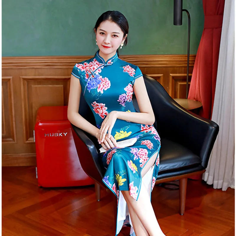 2019 Spring And Summer New Elegent Women Short Sleeve Dresses Imulation Silk Printing Long Dress Large Size Lady Cheongsam
2019 Spring And Summer New Elegent Women Short Sleeve Dresses Imulation Silk Printing Long Dress Large Size Lady Cheongsam